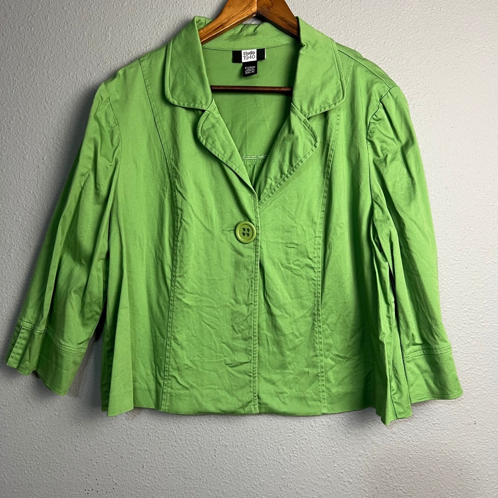 Studio 1940 Green 3/4 Sleeve Single Button Front‎ Blazer Jacket Plus Sz XL Artsy